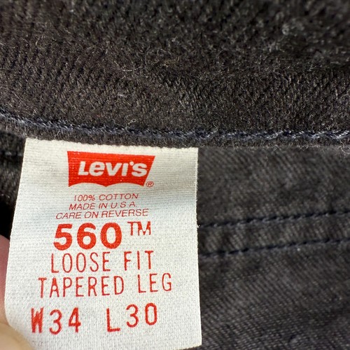 Levi's 560 Jeans Size 34x30 Black Made in USA 1995 Loose Fit Tapered Leg Levis - Picture 5 of 13