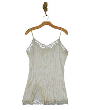 VTG 90s One Step Up Lace Slip Crinkle Dress Cami Top L Whimsigoth Fairy Coquette