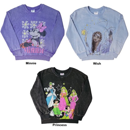 Character Girl's Mineral Washed Embroidery Soft and Comfortable Graphic Pullover