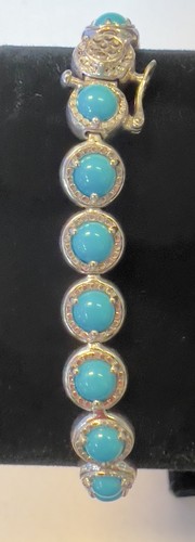QVC SLEEPING BEAUTY TURQUOISE STERLING SILVER DIAMOND CUT 8 1/4" TENNIS BRACELET - Picture 4 of 15