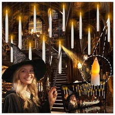 Floating Candles with Wand, 18pcs Hanging Candles Halloween, Warm LED Flicker...