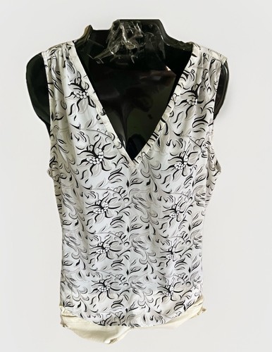 WHITE HOUSE BLACK MARKET Women's White w/ Floral Print Sleeveless Blouse Sz M