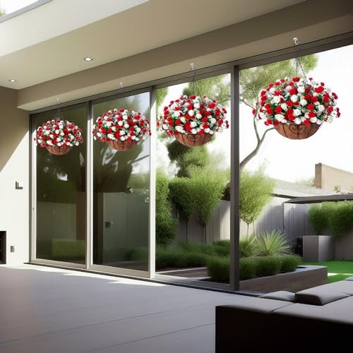 Artificial Faux Hanging Flowers Basket for Outdoors Outside Decoration, Silk - Picture 3 of 7