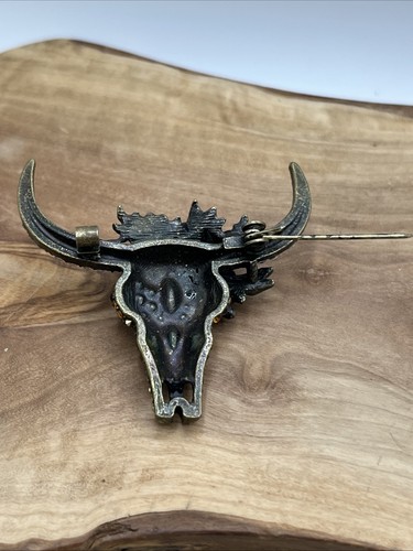 Strass Texas Longhorn Steer Modeschmuck Anstecknadel Brosche Cowboy Rodeo - Bild 4 von 12