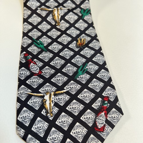 Vintage Tabasco Hot Sauce Texas Longhorn Cactus 100% Silk Necktie Made in USA - Picture 2 of 5