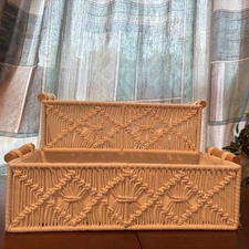 1 Set Woven Baskets Decor Box Macrame Storage Baskets for Home Wood Cotton
