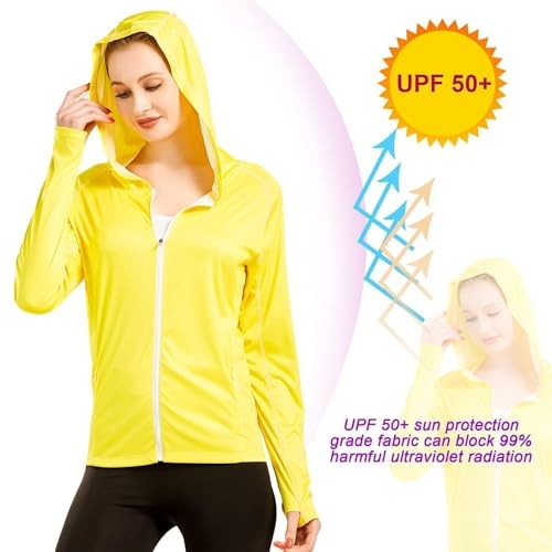 Women's UPF 50+ Sun Protection Shirt Printed UV Hoodie Jacket Full Zip with - Picture 4 of 6