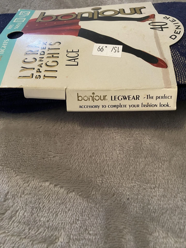 VTG Bonjour Lace Leggings Womens One Size Navy Blue 40 Denier Nylon Microfiber Foto 3 de 4