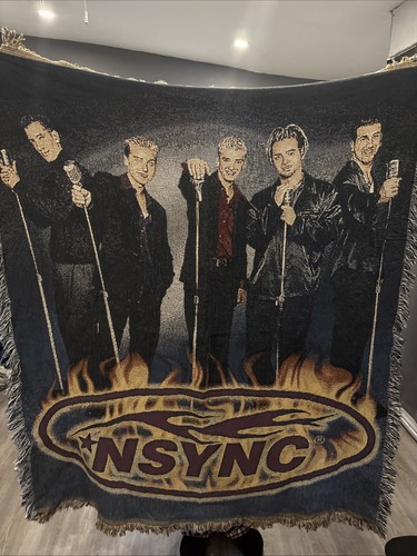 Vtg NSYNC Woven Tapestry Blanket Fringe Throw Justin Timberlake 55" X 48" Vintag - Picture 2 of 4