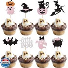 24 Pack Halloween Cupcake Toppers Glitter Pink Ghost Little Boo Bat Witch Cat