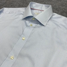 Eton Contemporary Shirt Mens 41/16 Blue White Pin Stripe Button Up Long Sleeve