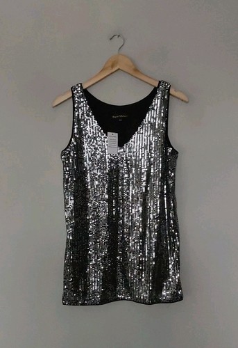 Frank Usher Pailletten Trägertop Silber Größe Small-Medium Brustumfang 38" Länge 27" QVC.  - Bild 1 von 4