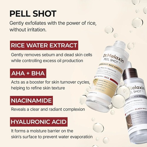 2PCS Dr.Melaxin PEEL SHOT GLOW FIALA DI RISO ESFOLIANTE (RISO BIANCO/RISO NERO) - Foto 6 di 12