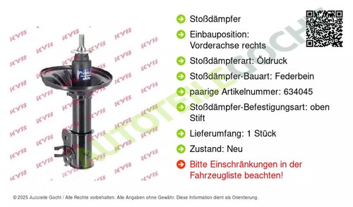 Stoßdämpfer Federbein für Mazda Mx-6 626 1991 - 1997 Vorne Rechts KYB 634044 - Imagen 11 de 11