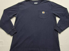 Carhartt loose fit men's navy blue long sleeve pocket logo work shirt sz. M