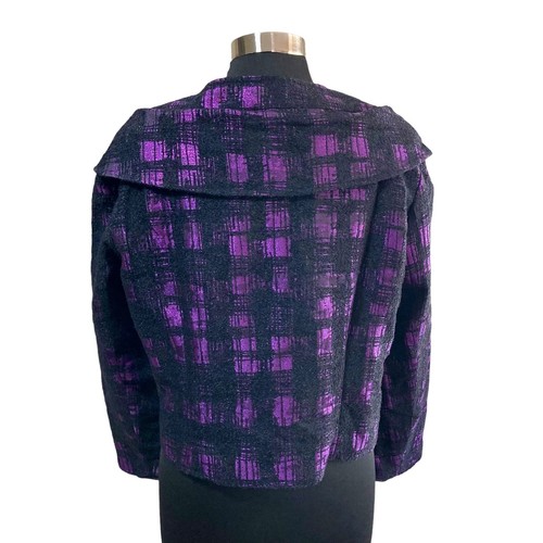 Samuel Dong Violet Shimmer Black Plaid Cropped Blazer Shawl Collar XL Designer - Picture 4 of 10