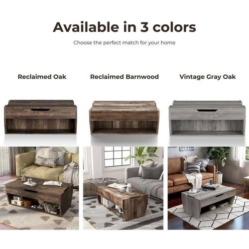 Anthem 41" Distressed Gray Rectangle Particle Board Coffee Table with Lift Top - Picture 12 of 13