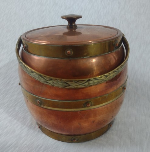 Biscuit Barrel or Ice Bucket Copper & Brass Trade Marked Linton Signed 13cm Org - Picture 9 of 15