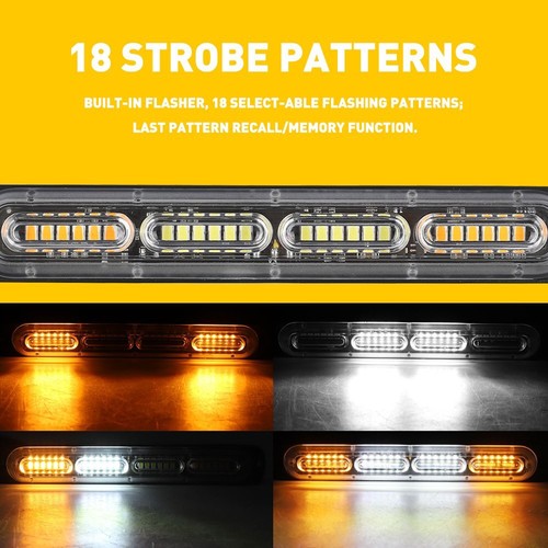 2PC Amber /White 24LED Car Truck Emergency Warning Hazard Flash Strobe Light Bar - Picture 5 of 12