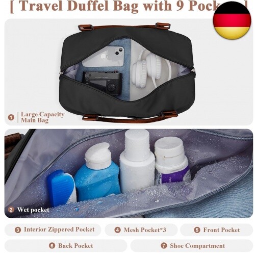 Reisetasche Damen 40x20x25 Ryanair Handgepäck Tasche Sporttasche Weekender Bag - Bild 5 von 8