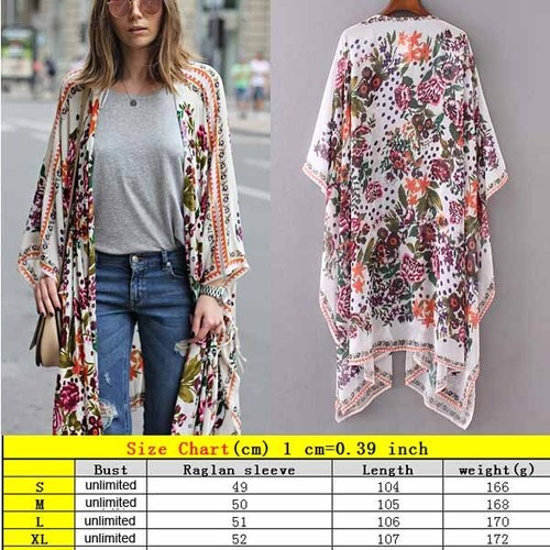 Size Women Bikini Beach Cover Up Long Kimono Cardigan Beachwear Jacket Coat - Picture 3 of 24