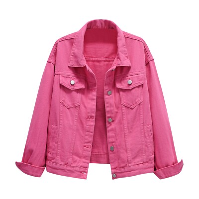 Women's Casual Denim Jacket Solid Color Basic Long Sleeve Lapel Jean Jacket Coat