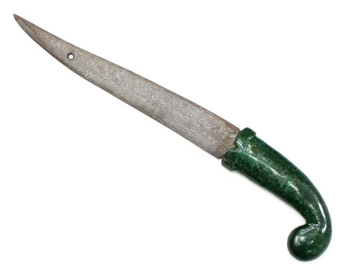 Dagger Knife Damascus Steel Blade Natural Aventurine Green Jade Gem Stone j451 - Picture 3 of 10