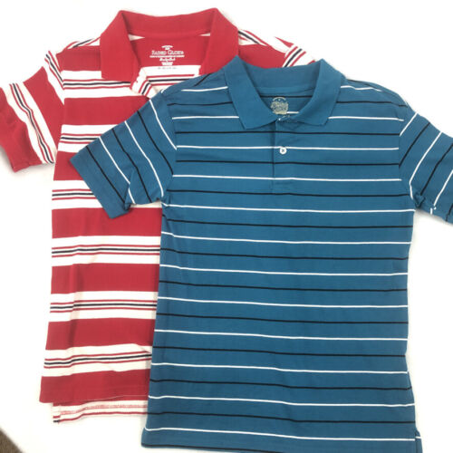 Faded Glory Polo Shirt Boy XL (14 - 16) Red and Blue Striped Bundle Lot of 2 - Picture 1 of 12