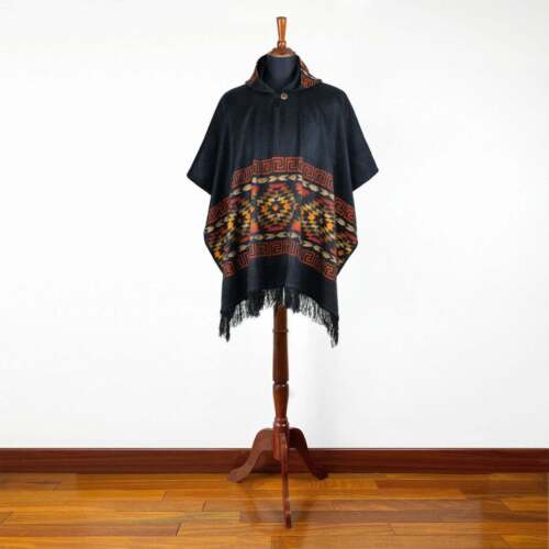 Lightweight BABY ALPACA Wool Hooded Poncho Pullover UNISEX Handmade in Ecuador - Picture 4 of 12