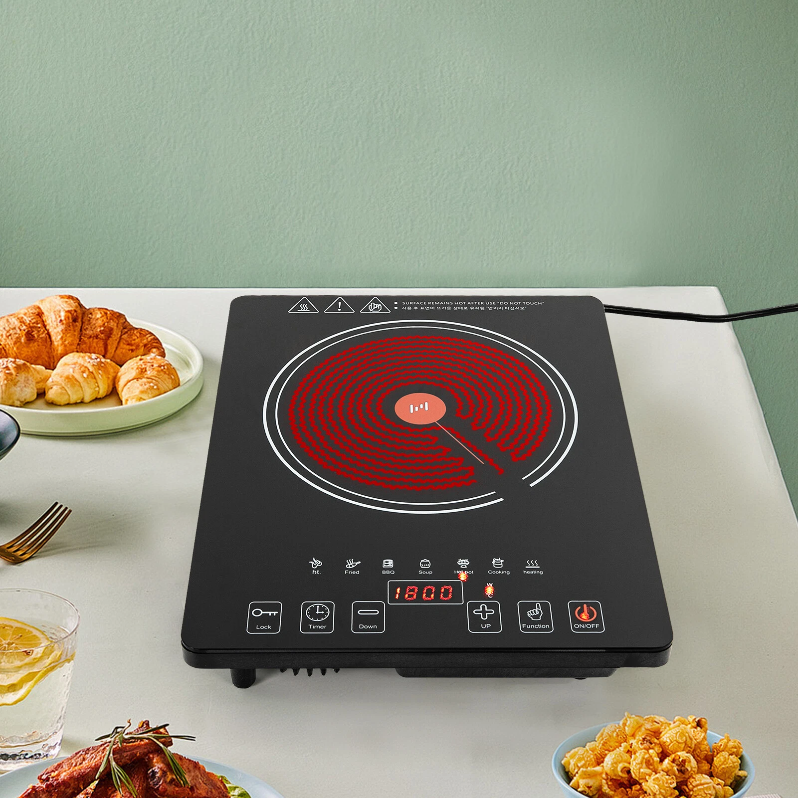 1800W Electric Cooktop Burner Cooktop Stove Top Built In Countertop LED Touch
