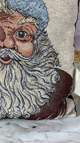 Santa Claus Throw Pillow NEEDLEPOINT Design Christmas 12x12 Vintage Made In USA - Picture 4 of 13