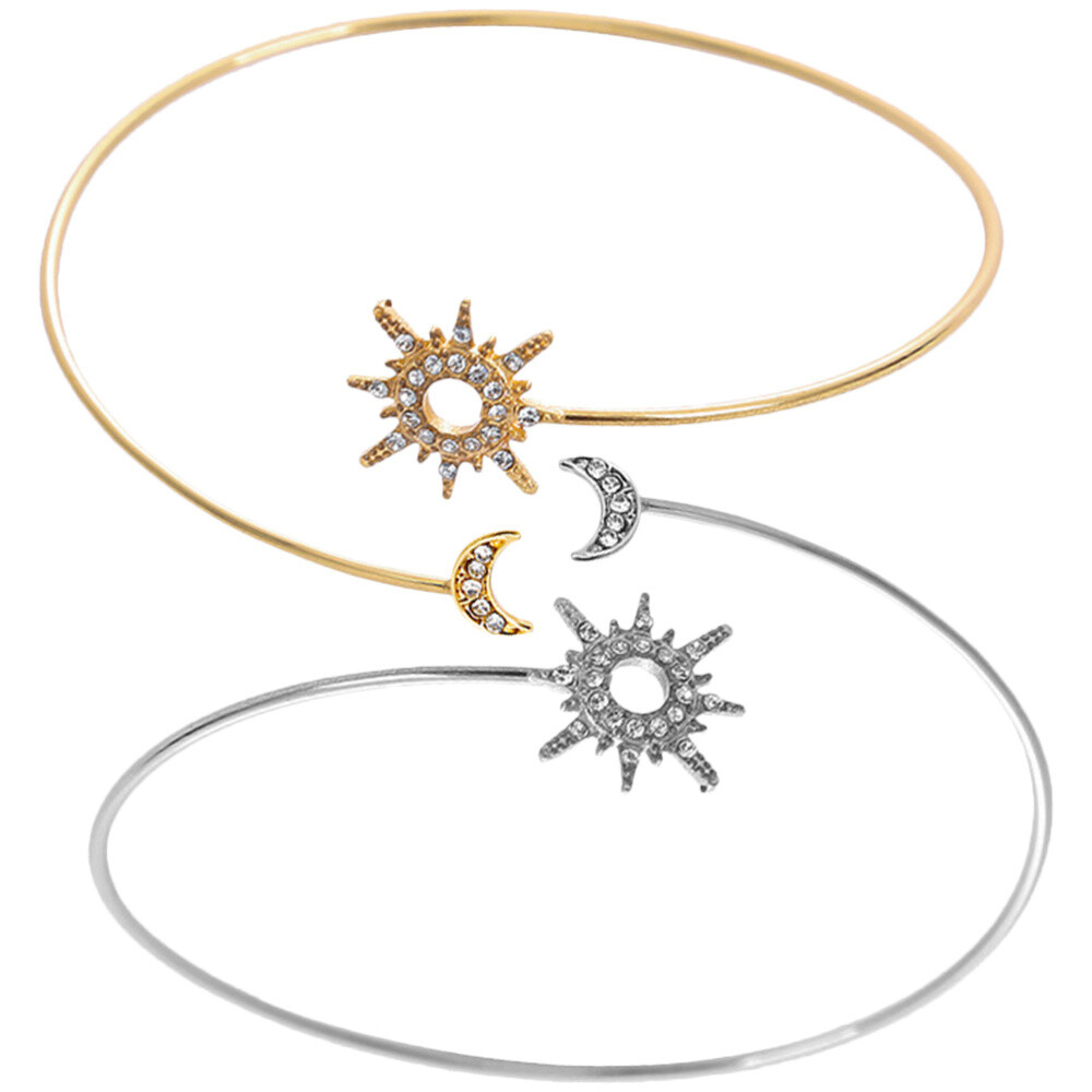 2 Pcs Metal Sun Moon Bracelet Cuff Adjustable Upper Arm
