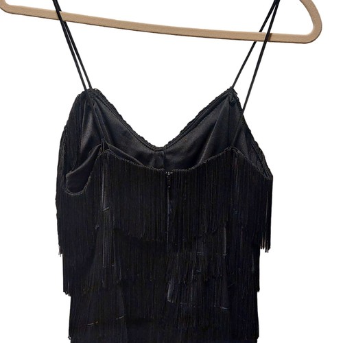Neu Blatt Vintage 80er Jahre schwarz Flapper Fransenkleid Größe 10 12 M - Bild 2 von 6