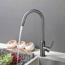 High Arc Kitchen Sink Faucet Swivel Gray Basin Mixer Taps Single Hole Deck Mount