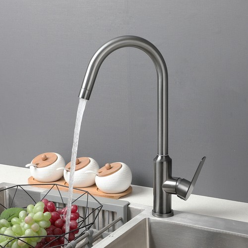 15" Arc Kitchen Sink Faucet Gray Swivel Basin Mixer Tap Single Hole Deck Mounted - Picture 1 of 11