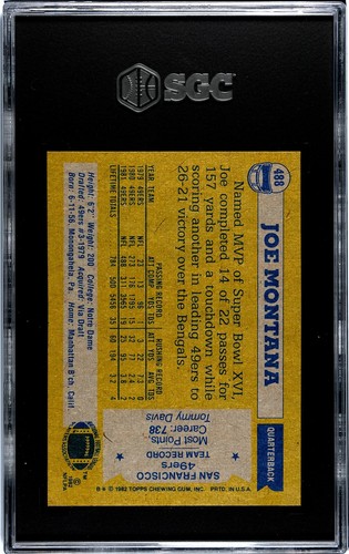 SGC 8 - 1982 Topps #488 Joe Montana San Francisco 49ers Salón de la fama NFC TODO PROFESIONAL - Imagen 2 de 2