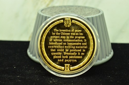 925 Silver Franklin Mint Art Round History Of Mankind Invention Of Paper - Picture 2 of 2