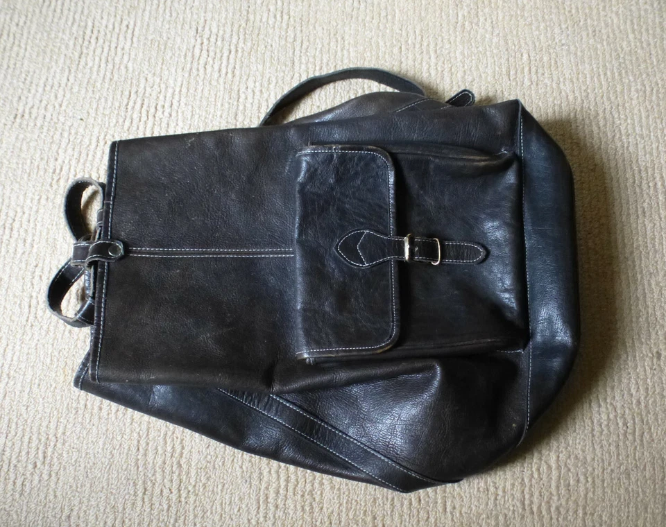 Einzelstück!! Vintage Leder Rucksack Unisex sehr robust bestes Echtleder schwarz