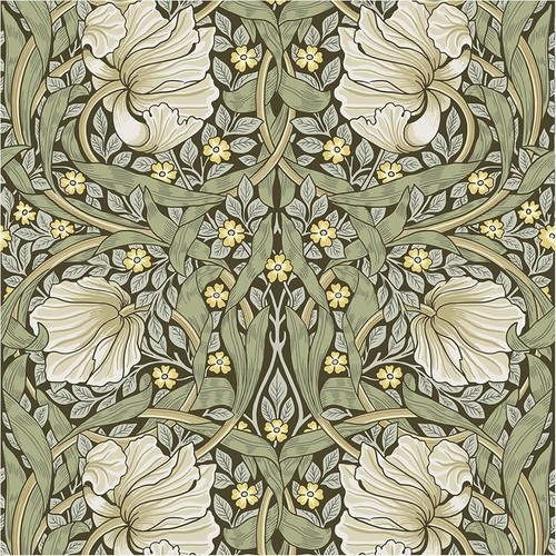 Vintage Floral Peel and Stick Wallpaper by William Morris - Sage Green/Yellow - Picture 3 of 11