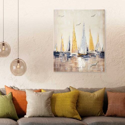 Pannello in Legno Affresco A Gonfie Vele Decori Argento e Oro 30x40 cm - Foto 2 di 2