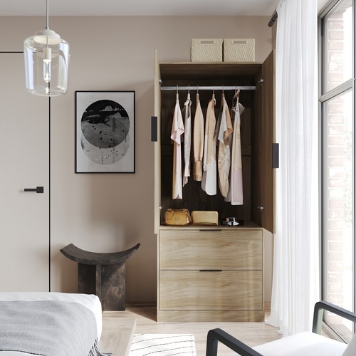 FUJI 2 Door 2 Drawer Minimalist Bedroom Wardrobe Storage & Hanging Rail 180cm - Picture 30 of 31