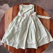 POLLY FLINDERS VINTAGE Size 4 Light Green Pink Rosette A-Line Dress Tie Back