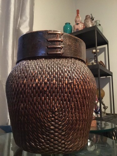 AUTHENTIC 19th CENTURY CHINESE / ASIAN WILLOW AN WOOD GRAIN BASKET PRIMITIVE - Picture 4 of 12