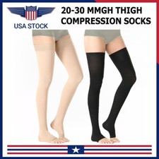 20-30 mmHg Thigh High Compression Stockings for Men and Women,Open Toe,Medium