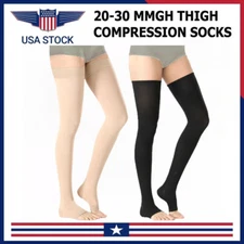 20-30 mmHg Thigh High Compression Stockings for Men and Women,Open Toe,Medium