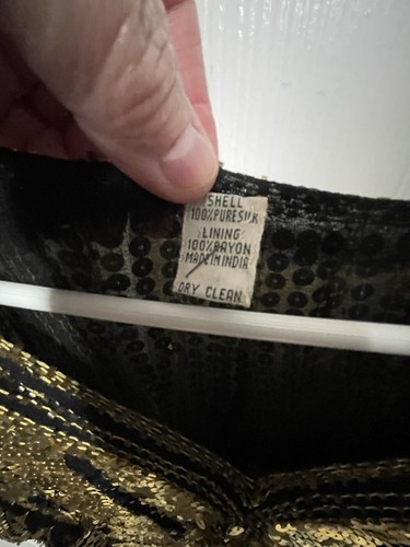 Vintage Black Silk Gold Sequin Butterfly Blouse Top Women's Small HAND SEWN - Picture 2 of 10