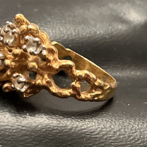 Vintage 18K Yellow Gold HGE Women's Nugget Rhinestone Ring 1970’s - Picture 8 of 11