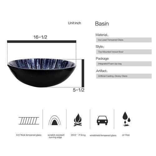ELECWISH Bathroom Vessel Sink Tempered Glass Wash Basin Bowl Vanity Faucet Drain - Picture 40 of 53