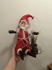 Vintage Primitive Santa Claus Doll 10” Folk Art Country Christmas Decor Twig