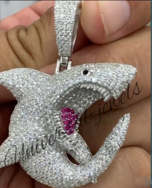 Flooded Iced Men's Simulated Diamond 3D Dolphin Rapper Pendant Real 925 Silver Flooded Iced Men's Simulated Diamond 3D Dolphin Rapper Pendant Real 925 Silver